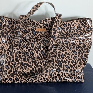 Consuela Blue Jag Jumbo Leopard Print Tote Bag
